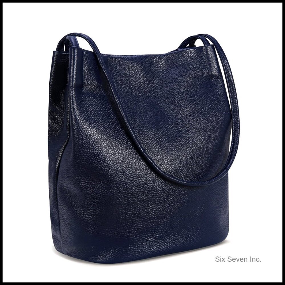 Genuine Leather Tote Hobo Shoulder Bag Bucket Purse Women's Casual Work Commute